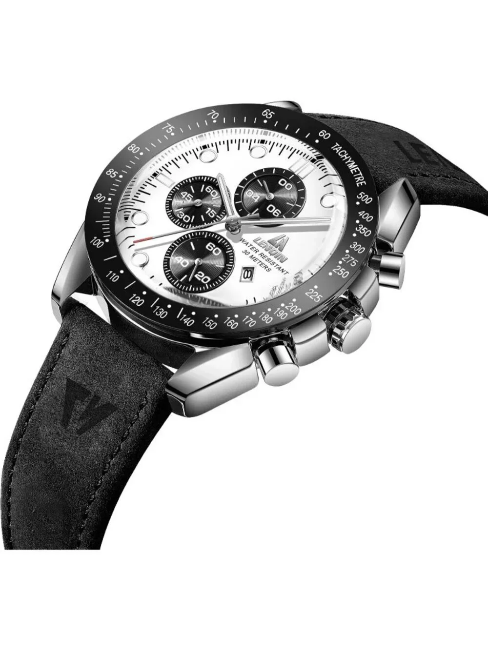 Men's Black White Analog Quartz Leather Waterproof Luminous Luxury Casual Watch